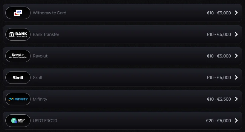 withdrawal methods casino